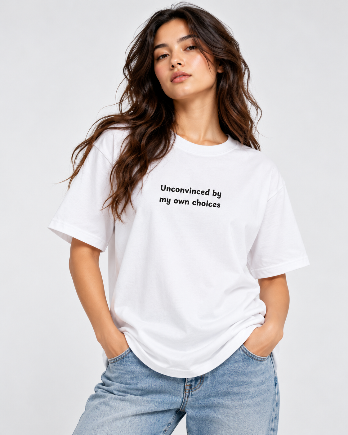 Women's Premium Oversized T-shirt "Unconvinced by my own choices"