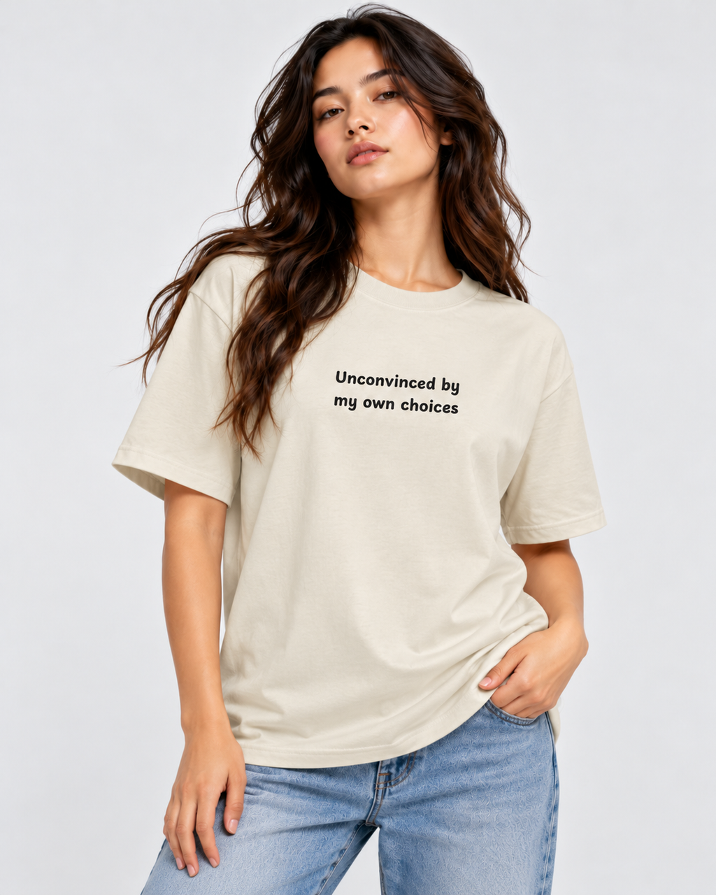 Women's Premium Oversized T-shirt "Unconvinced by my own choices"
