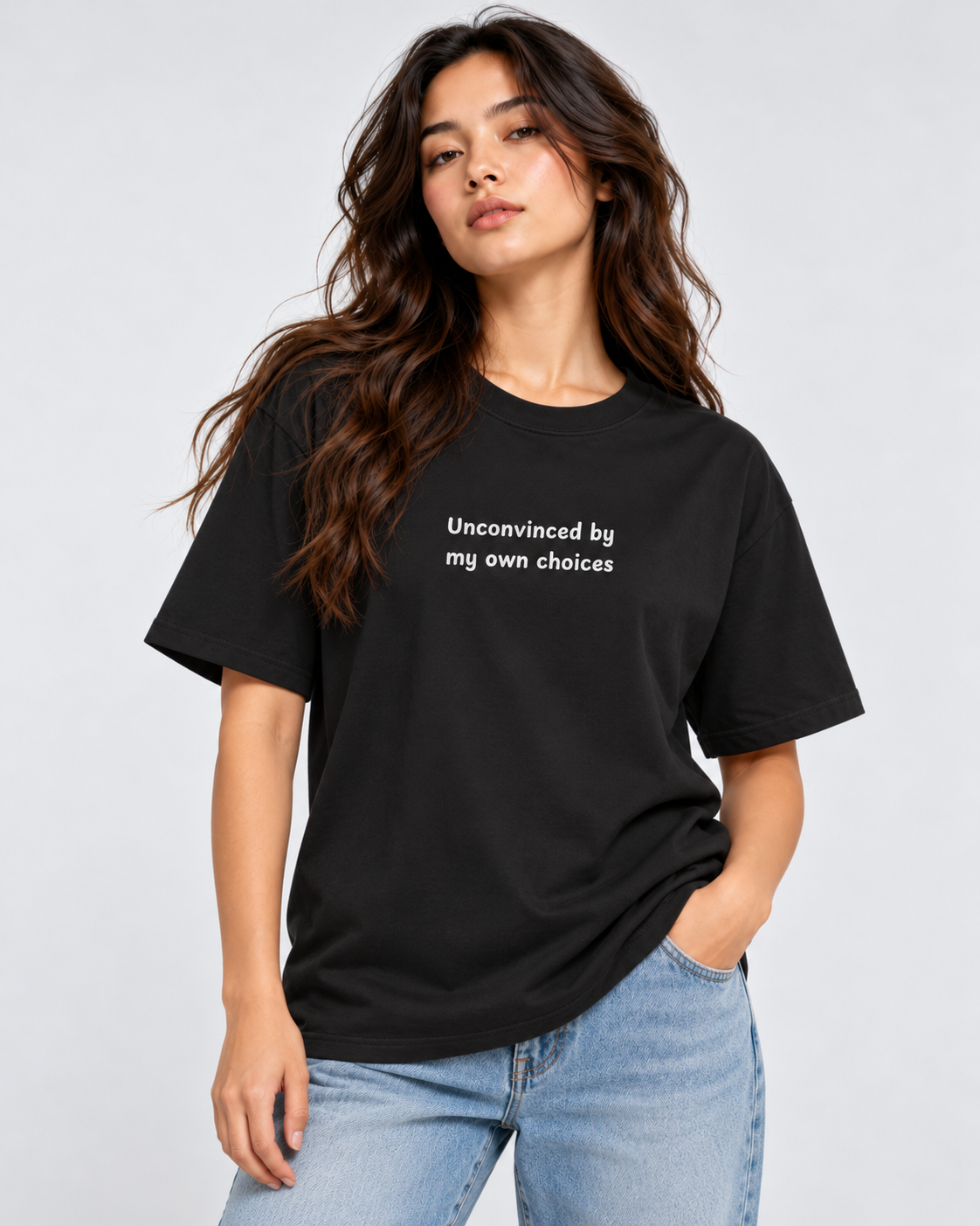 Women's Premium Oversized T-shirt "Unconvinced by my own choices"