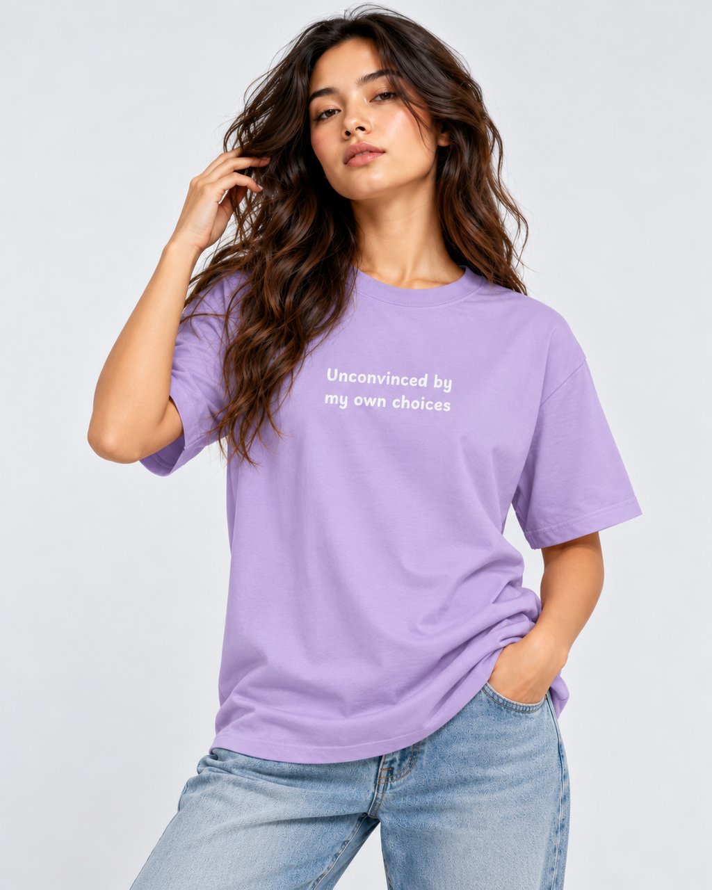 Women's Premium Oversized T-shirt "Unconvinced by my own choices"