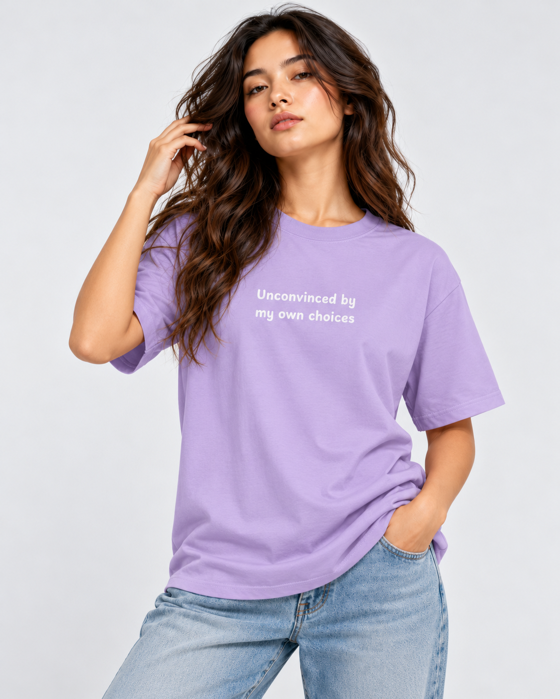 Women's Premium Oversized T-shirt "Unconvinced by my own choices"