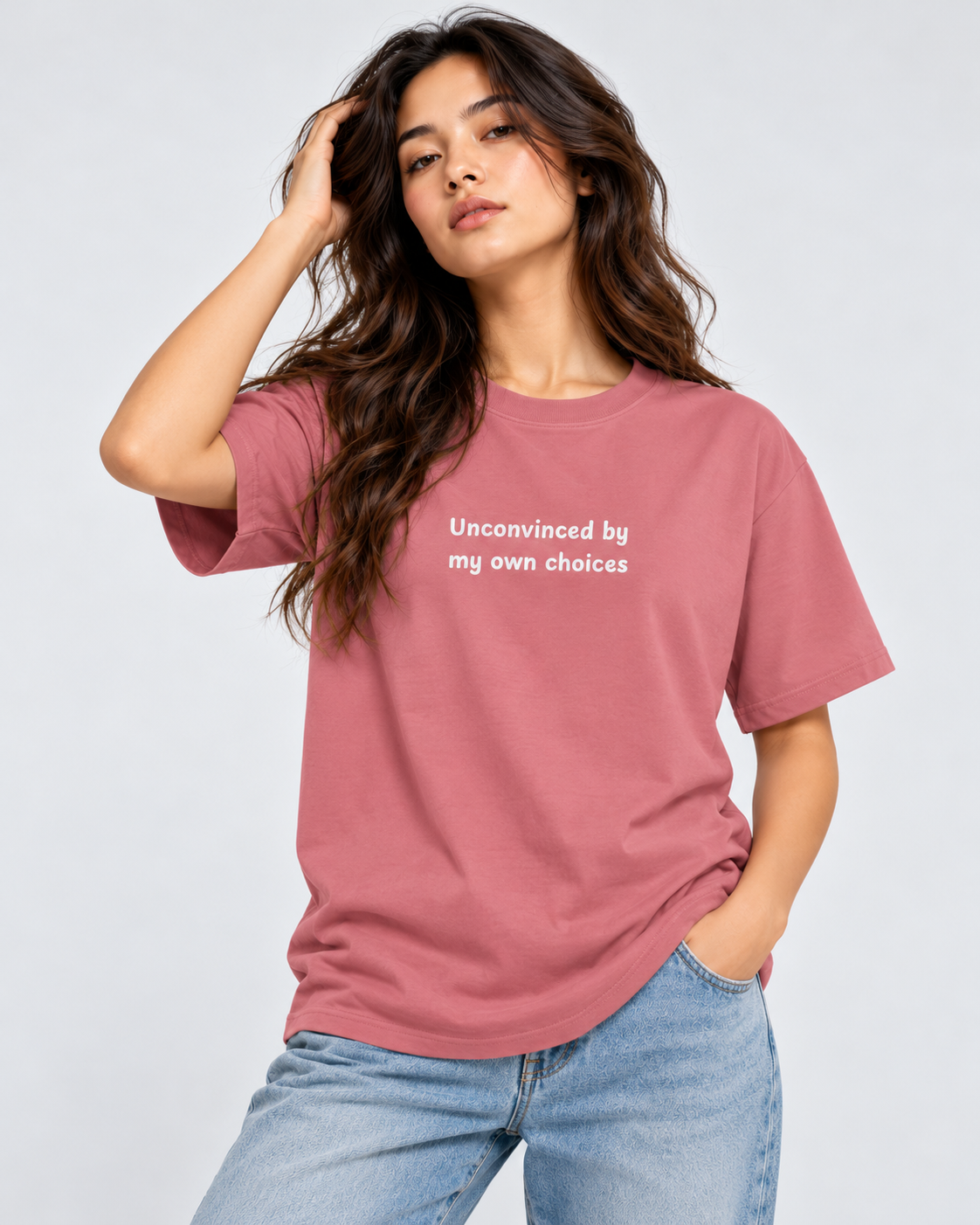 Women's Premium Oversized T-shirt "Unconvinced by my own choices"